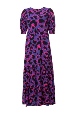 Women Scamp & Dude Purple with Pink and Black Snow Leopard Maxi Dress