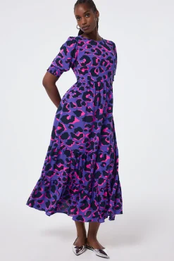Women Scamp & Dude Purple with Pink and Black Snow Leopard Maxi Dress