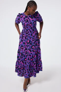 Women Scamp & Dude Purple with Pink and Black Snow Leopard Maxi Dress