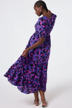 Women Scamp & Dude Purple with Pink and Black Snow Leopard Maxi Dress