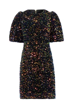 Women Scamp & Dude Rainbow Sequin Puff Sleeve Short Dress