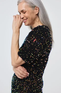 Women Scamp & Dude Rainbow Sequin Puff Sleeve Short Dress