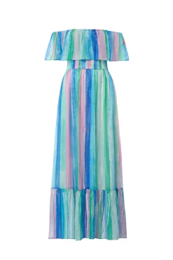 Women Scamp & Dude Rainbow Stripe Bardot Maxi Dress