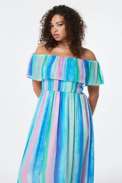 Women Scamp & Dude Rainbow Stripe Bardot Maxi Dress