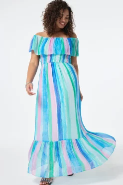 Women Scamp & Dude Rainbow Stripe Bardot Maxi Dress
