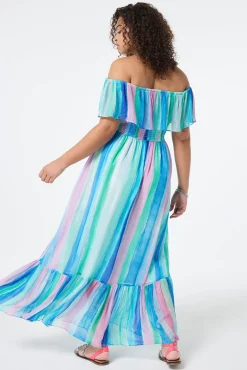 Women Scamp & Dude Rainbow Stripe Bardot Maxi Dress