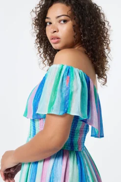 Women Scamp & Dude Rainbow Stripe Bardot Maxi Dress
