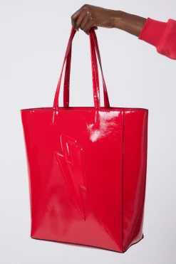 Women Scamp & Dude Red Patent Lightning Bolt Tote Bag