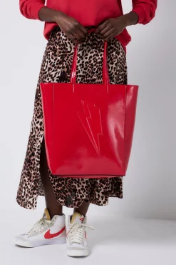 Women Scamp & Dude Red Patent Lightning Bolt Tote Bag