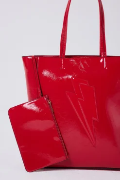 Women Scamp & Dude Red Patent Lightning Bolt Tote Bag