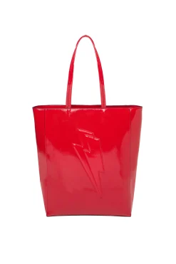 Women Scamp & Dude Red Patent Lightning Bolt Tote Bag