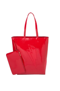 Women Scamp & Dude Red Patent Lightning Bolt Tote Bag