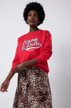 Women Scamp & Dude Red Varsity Scamp & Dude Oversized Sweatshirt