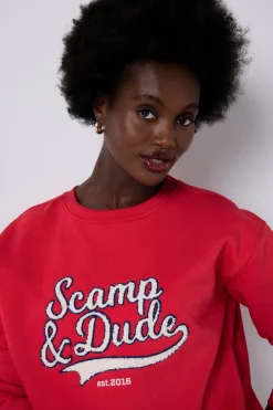 Women Scamp & Dude Red Varsity Scamp & Dude Oversized Sweatshirt