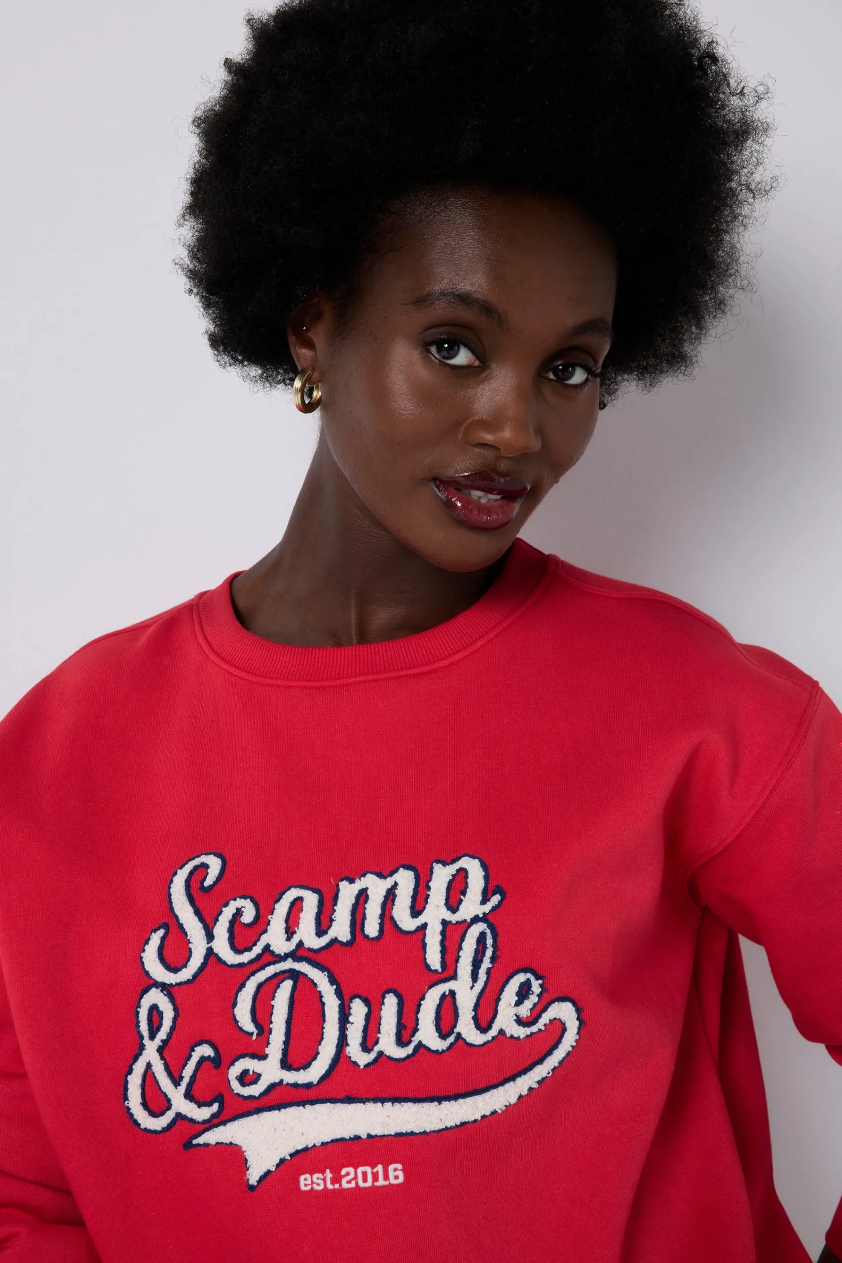 Women Scamp & Dude Red Varsity Scamp & Dude Oversized Sweatshirt
