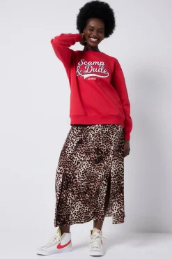 Women Scamp & Dude Red Varsity Scamp & Dude Oversized Sweatshirt