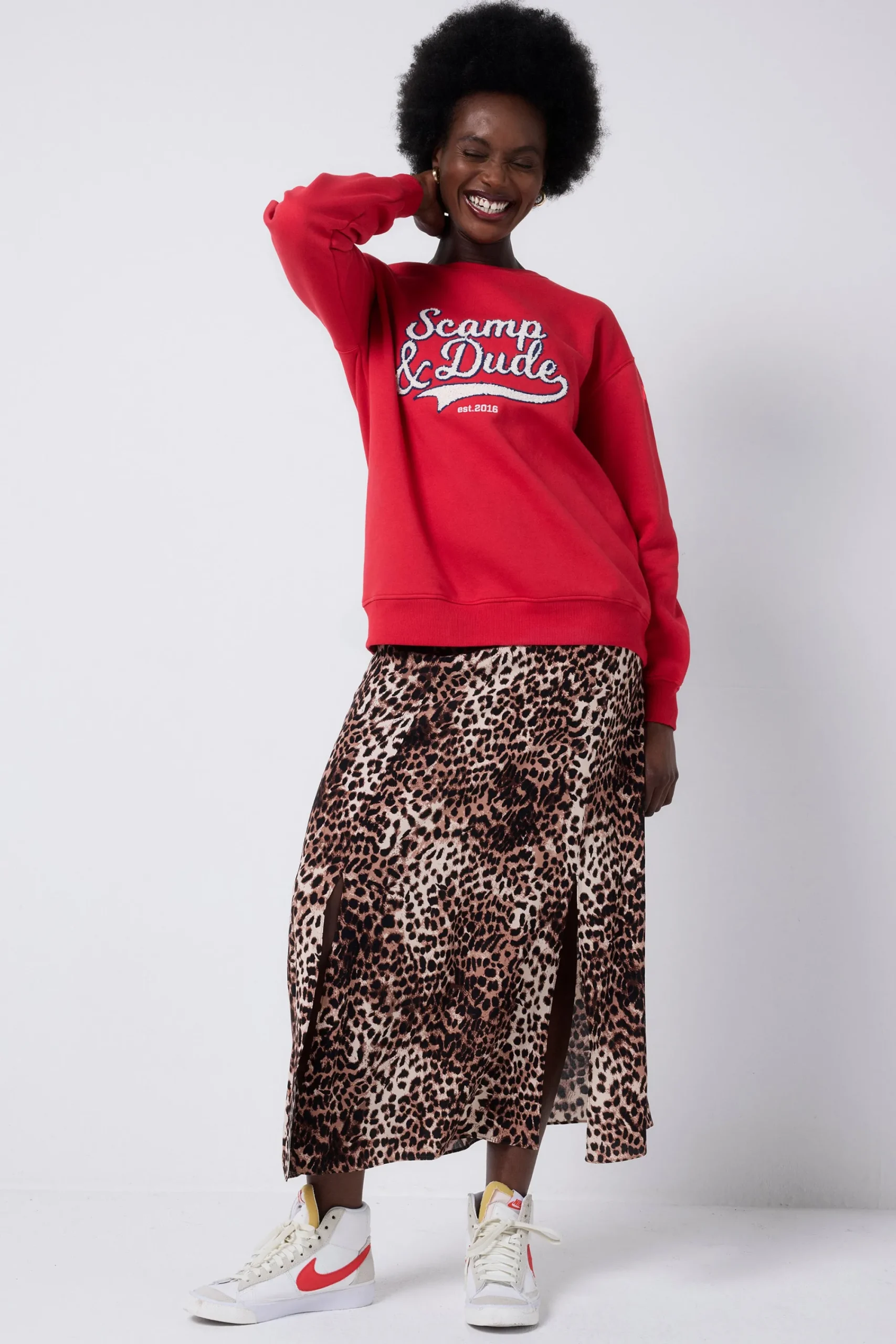 Women Scamp & Dude Red Varsity Scamp & Dude Oversized Sweatshirt