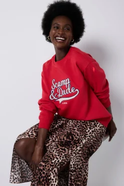 Women Scamp & Dude Red Varsity Scamp & Dude Oversized Sweatshirt