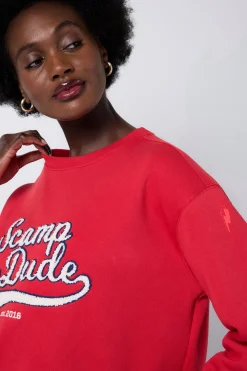 Women Scamp & Dude Red Varsity Scamp & Dude Oversized Sweatshirt