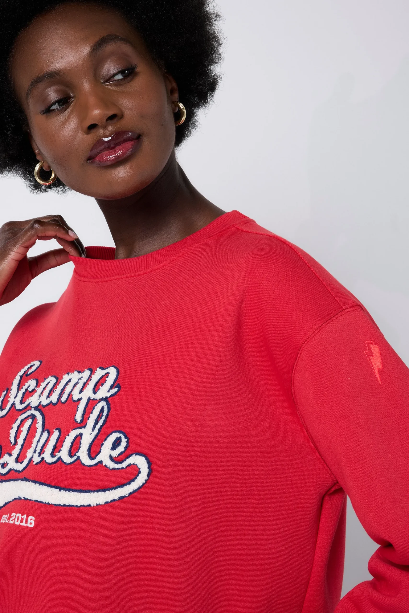 Women Scamp & Dude Red Varsity Scamp & Dude Oversized Sweatshirt
