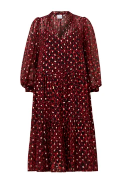 Women Scamp & Dude Red with Black and Gold Foil Chiffon Tiered Short Dress