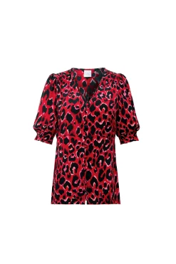 Women Scamp & Dude Red with Pink and Black Pop Leopard Button Through Blouse