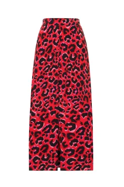 Women Scamp & Dude Red with Pink and Black Pop Leopard Button Through Skirt