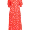 Women Scamp & Dude Red with Pink Star V Neck Midi Dress