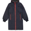 Women Scamp & Dude Reversible Quilted Navy Lightning Bolt and Grey with Black Leopard Borg Coat