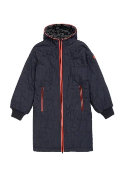 Women Scamp & Dude Reversible Quilted Navy Lightning Bolt and Grey with Black Leopard Borg Coat