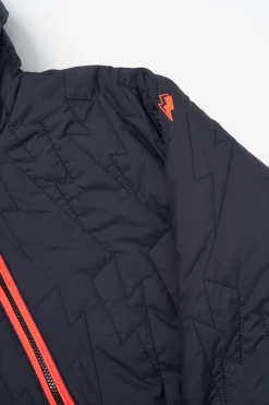 Women Scamp & Dude Reversible Quilted Navy Lightning Bolt and Grey with Black Leopard Borg Coat