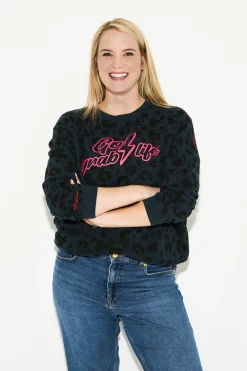 Women Scamp & Dude Scamp & Dude x Nicky Newman Navy with Black Leopard 'Go Grab Life' Charity Oversized Sweatshirt