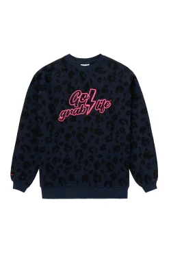 Women Scamp & Dude Scamp & Dude x Nicky Newman Navy with Black Leopard 'Go Grab Life' Charity Oversized Sweatshirt