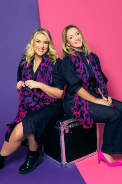 Women Scamp & Dude Scamp & Dude x Sara Davies Purple with Pink and Black Snow Leopard Charity Super Scarf