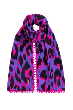 Women Scamp & Dude Scamp & Dude x Sara Davies Purple with Pink and Black Snow Leopard Charity Super Scarf