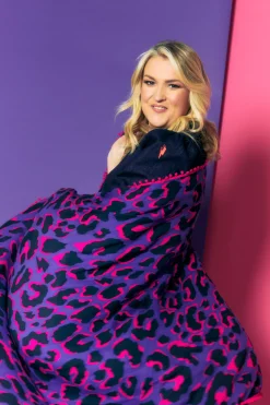 Women Scamp & Dude Scamp & Dude x Sara Davies Purple with Pink and Black Snow Leopard Charity Super Scarf