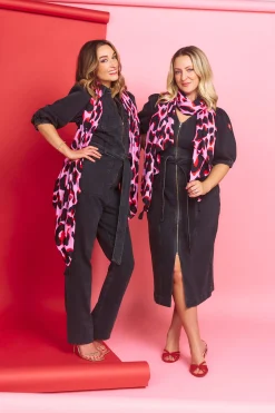 Women Scamp & Dude Scamp & Dude x Sophie McCartney Pink with Red and Black Mega Shadow Leopard Charity Super Scarf