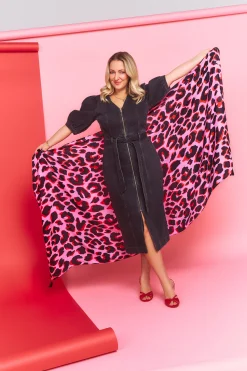 Women Scamp & Dude Scamp & Dude x Sophie McCartney Pink with Red and Black Mega Shadow Leopard Charity Super Scarf