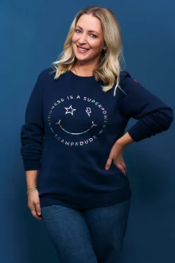 Women Scamp & Dude Scamp & Dude x Style For Stroke Navy with Rainbow Foil Smiley Face Charity Classic Sweatshirt