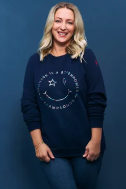 Women Scamp & Dude Scamp & Dude x Style For Stroke Navy with Rainbow Foil Smiley Face Charity Classic Sweatshirt