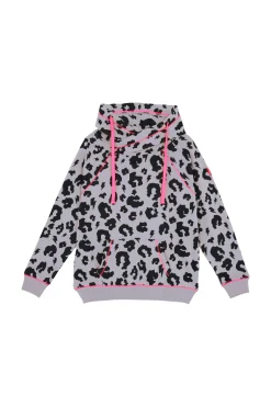 Women Scamp & Dude Stone Grey with Black Leopard Cowl Neck Hoodie