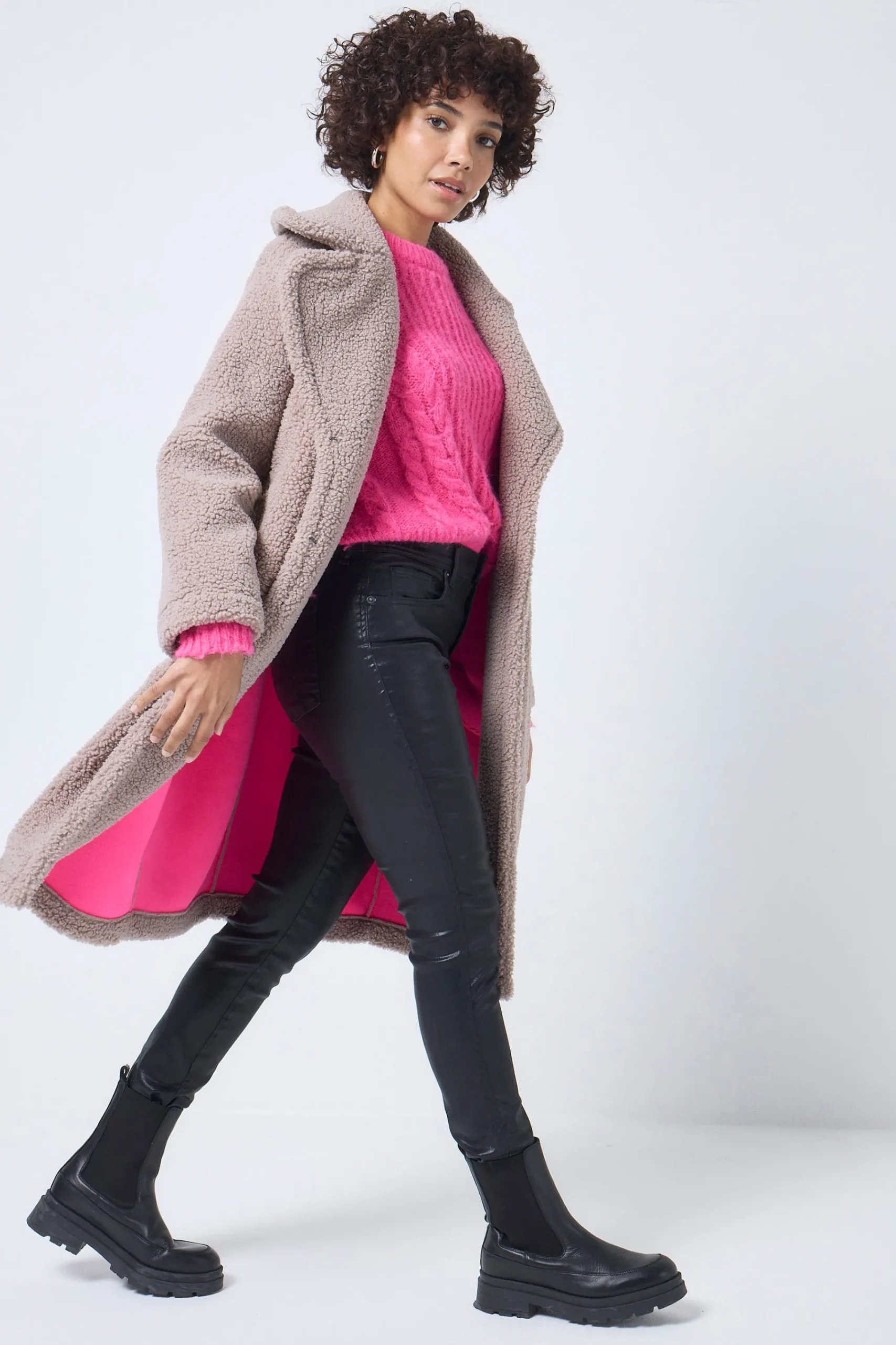 Women Scamp & Dude Stone Longline Teddy Coat