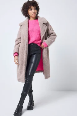 Women Scamp & Dude Stone Longline Teddy Coat
