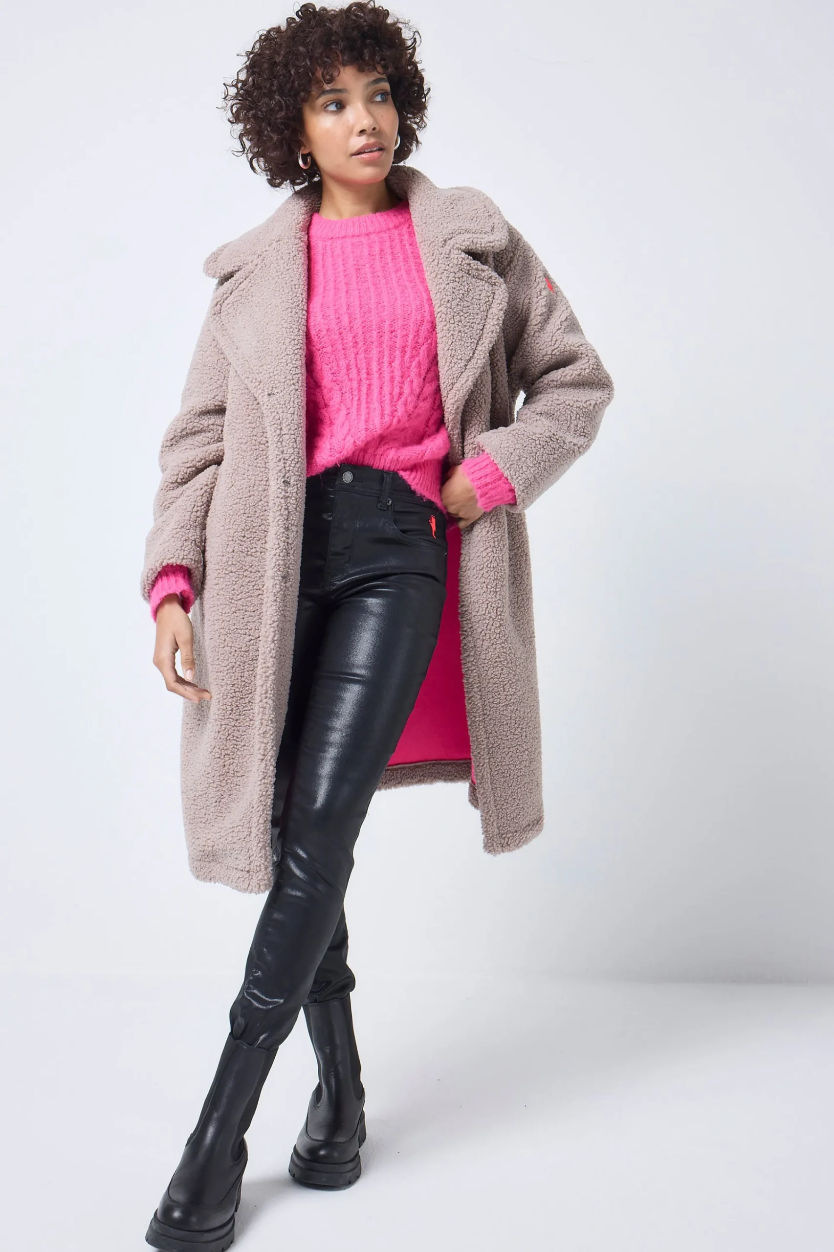 Women Scamp & Dude Stone Longline Teddy Coat
