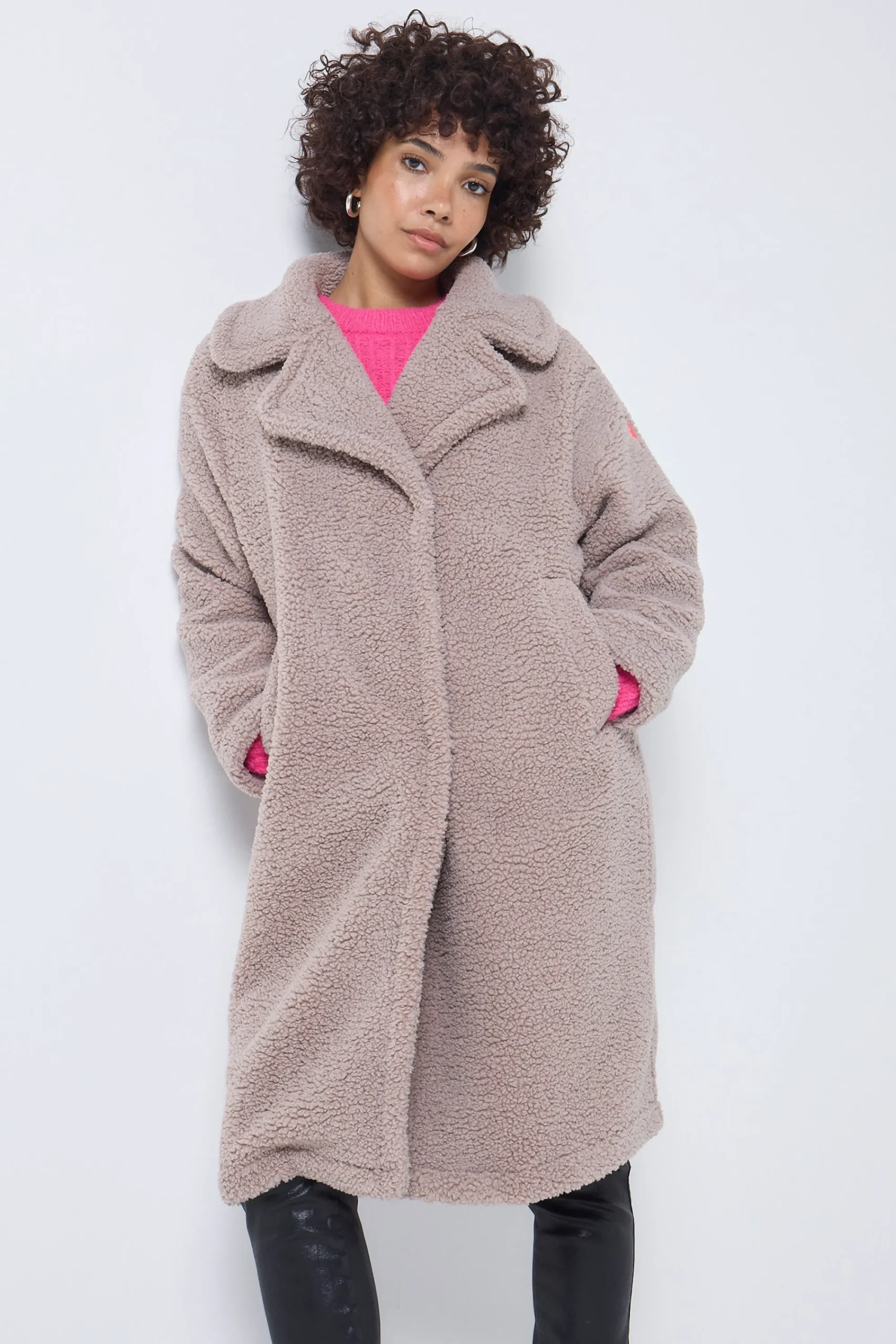 Women Scamp & Dude Stone Longline Teddy Coat