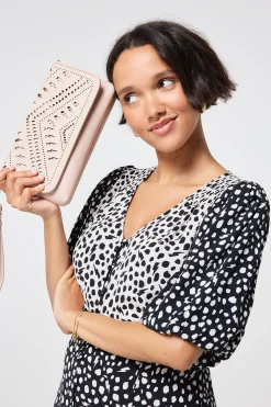 Women Scamp & Dude Taupe with Gold Lightning Bolt Laser Cut Clutch Bag