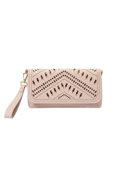 Women Scamp & Dude Taupe with Gold Lightning Bolt Laser Cut Clutch Bag