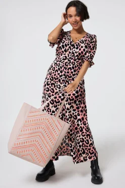 Women Scamp & Dude Taupe with Neon Coral Lightning Bolt Laser Cut Tote Bag