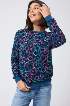 Women Scamp & Dude Teal with Rainbow Shadow Leopard Classic Sweatshirt