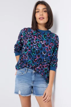 Women Scamp & Dude Teal with Rainbow Shadow Leopard Oversized Sweatshirt